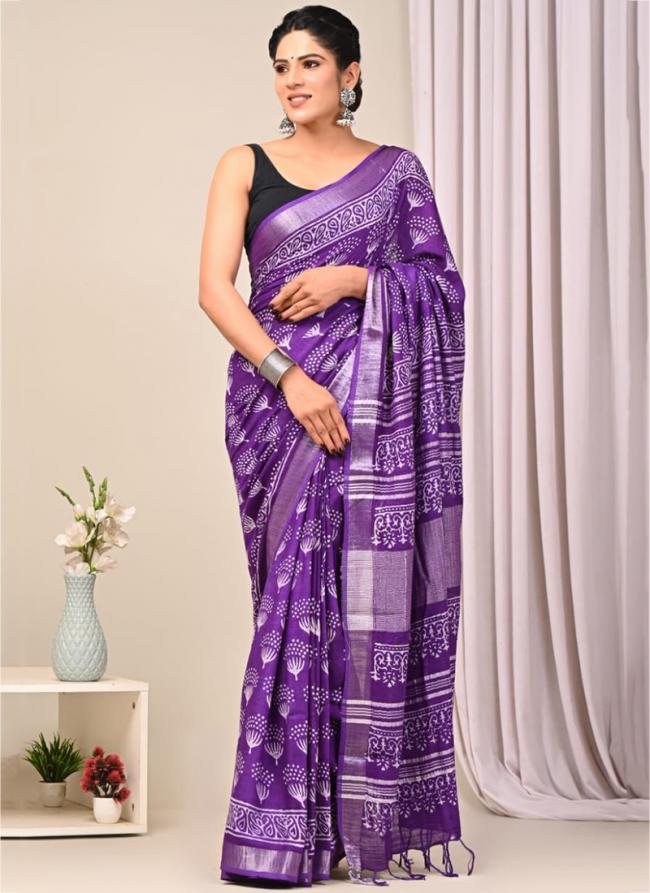 Cotton  Purple Daily Wear Printed Saree